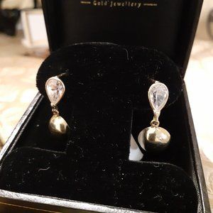 14k Yellow Gold & CZ'S DROP EARRINGS